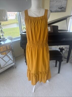 Cotton blend jumper dress smocked waist flowing romantic ruffle hem womens XL